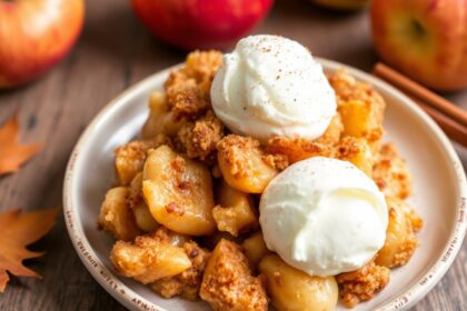 Cozy up with warm, gluten-free slow cooker apple crisp delight.