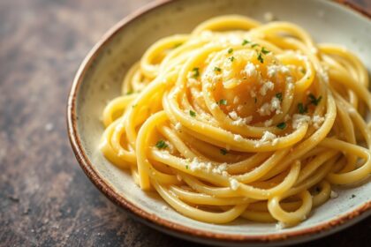 Zesty lemon butter garlic sauce for delicious pasta.