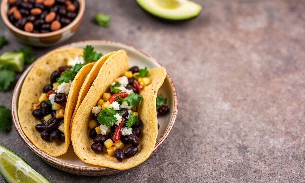 Vibrant corn black bean tacos: flavor-packed fusion recipe.