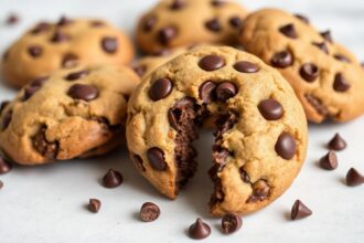 Deliciously guilt-free healthy chocolate chip cookies baking.