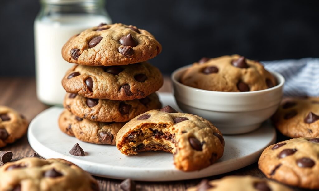 Deliciously guilt-free healthy chocolate chip cookies, warm and melty.