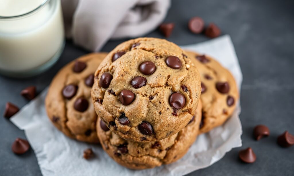 Deliciously guilt-free healthy chocolate chip cookies, warm and melty.