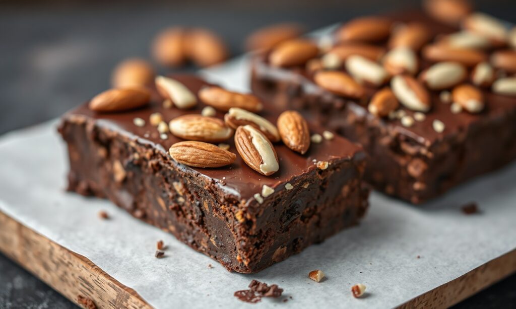 Crunchy toasted almonds dark chocolate bark, an indulgent delight.