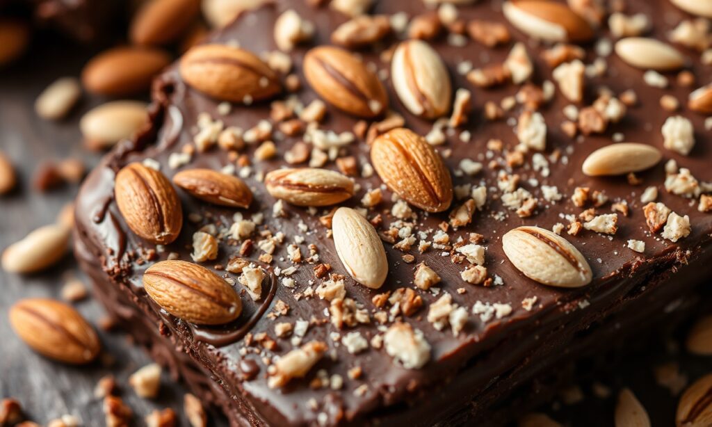 Crunchy toasted almonds dark chocolate bark, an indulgent delight.