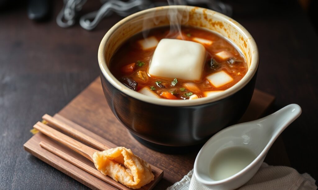 Savoring Sundubu jjigae: Steaming Korean comfort food in a bowl.