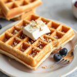 Fluffy vegan almond flour waffles, nutritious morning treat.