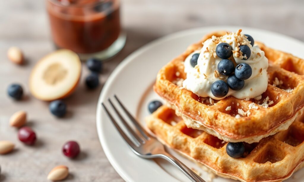 Fluffy vegan almond flour waffles: a delicious and nutritious breakfast.