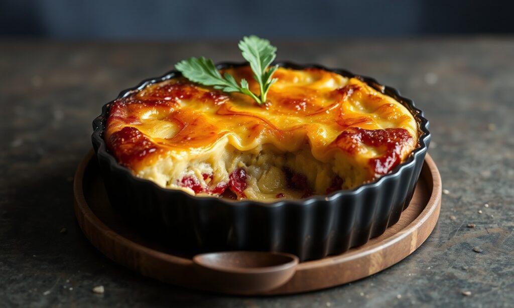 Sweet meets earthy turnip clafoutis with caramelized sugar.