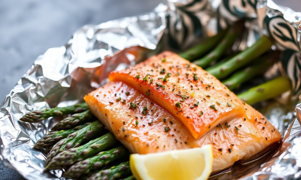 Easy salmon asparagus foil packets: a gourmet meal.