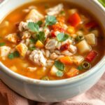 Hearty chicken and wild rice soup: a comforting, warm bowl.
