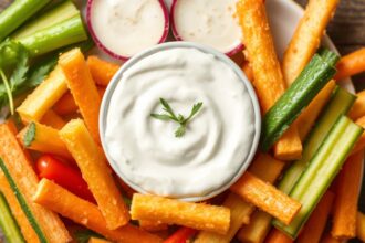 Crunchy veggie sticks with creamy ranch dip delight.