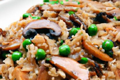 Savory Teriyaki Rice Pilaf with Mushrooms and Peas Delight