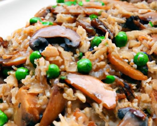 Savory Teriyaki Rice Pilaf with Mushrooms and Peas Delight