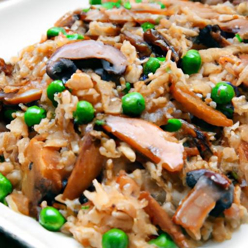 Savory Teriyaki Rice Pilaf with Mushrooms and Peas Delight