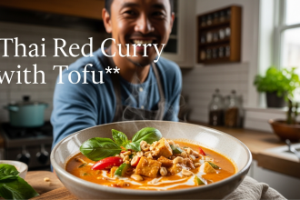 Vibrant Thai Red Curry with Tofu and Garden Veggies Delight