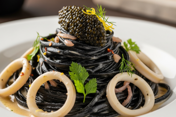 Dive Into Luxury: Squid Ink Pasta Paired With Caviar Delight