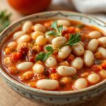 Hearty wholesome white beans simmered in rich tomato herb sauce.