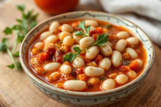 Hearty wholesome white beans simmered in rich tomato herb sauce.