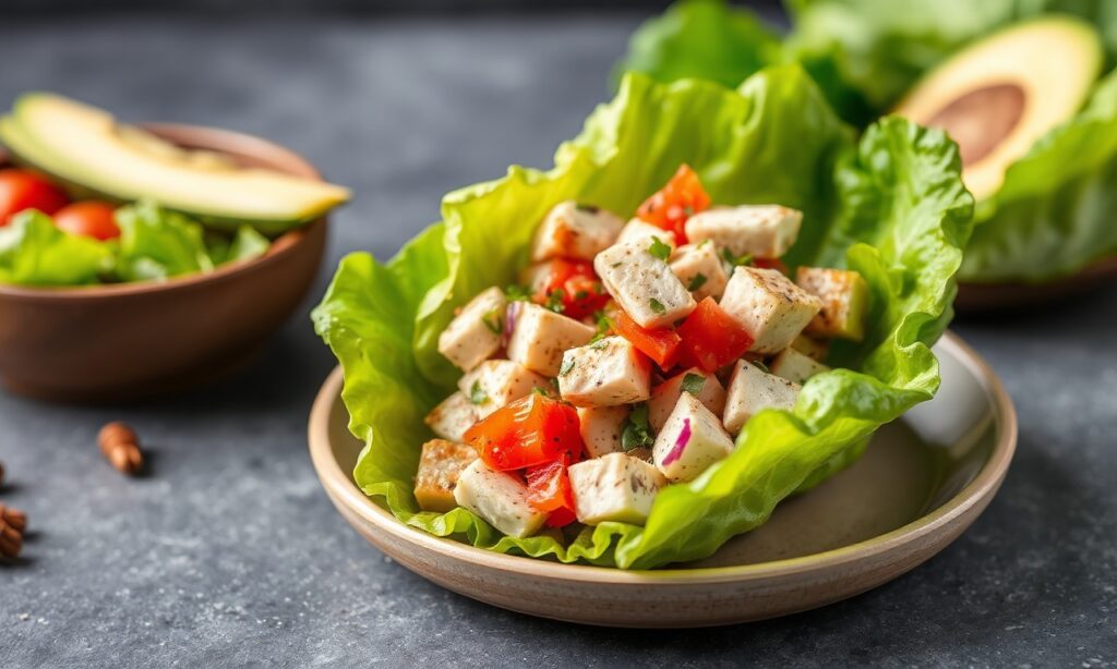 Fresh flavorful tuna salad lettuce wraps: easy, healthy, energizing meal.