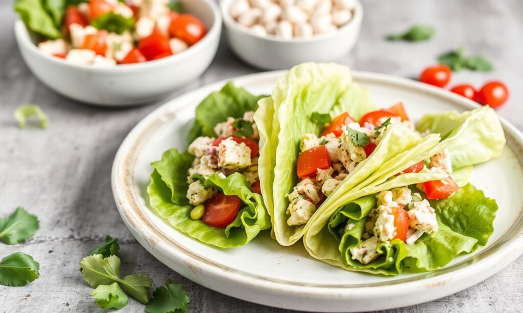 Fresh flavorful tuna salad lettuce wraps for a light, satisfying meal.