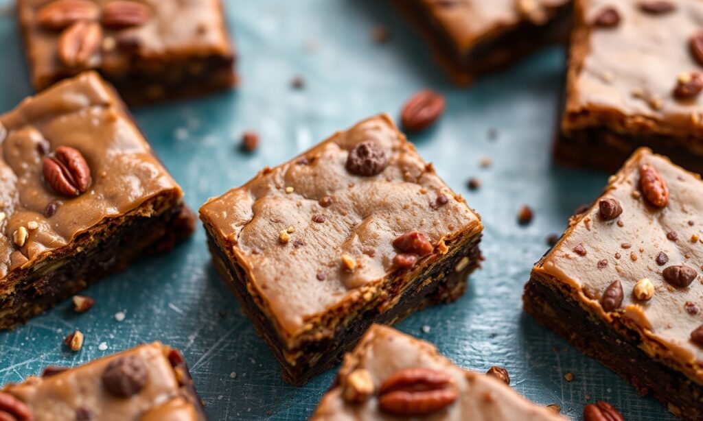 Decadent pecan pie brownies: rich chocolate, nutty pecans, perfect sweet fusion.