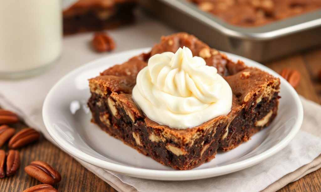 Decadent pecan pie brownies: rich, fudgy, fusion dessert delight.