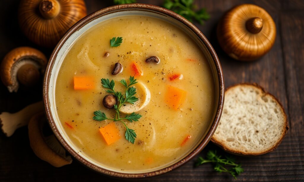 Rich Hungarian mushroom soup, a comforting delight from Central Europe.