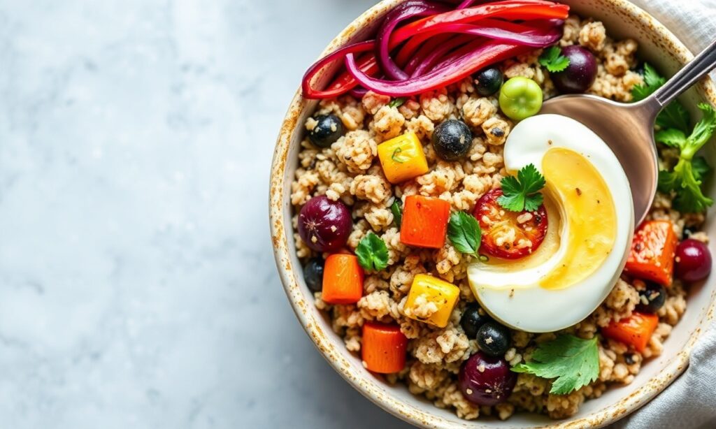 Colorful roasted veggie quinoa bowl: vibrant, nutritious, easy meal.