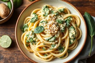 Creamy spinach artichoke pasta: decadent, flavorful, and easy.