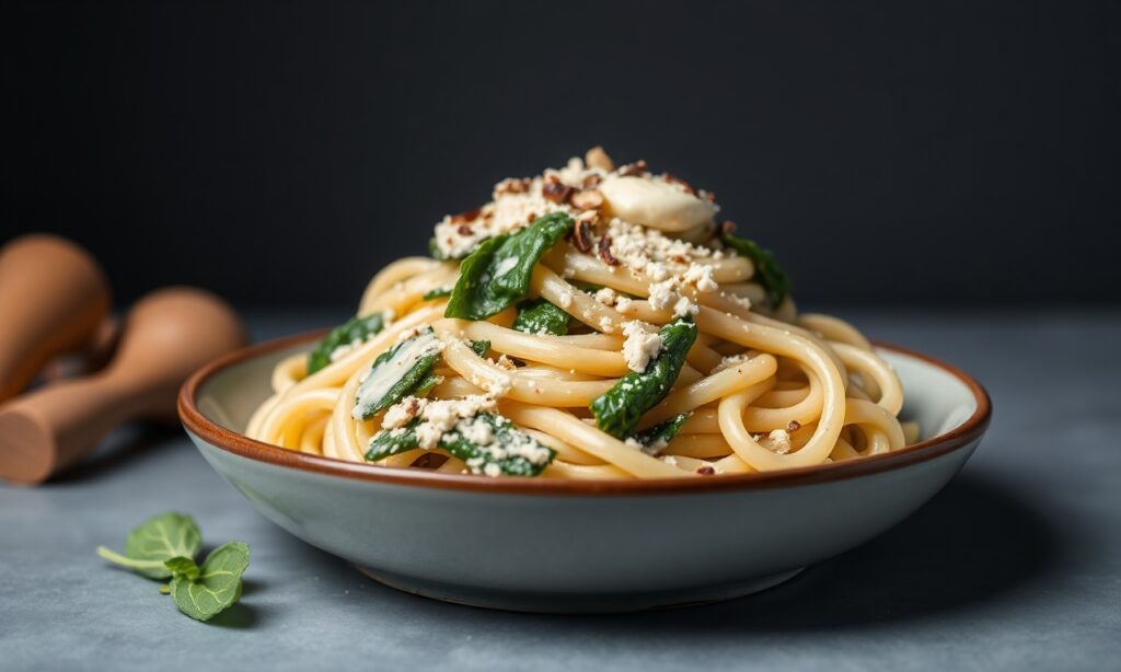 Creamy spinach artichoke pasta: decadent, flavorful, and wholesome meal.