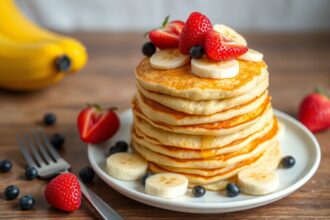Fluffy blender banana pancakes: easy, 3-ingredient recipe.