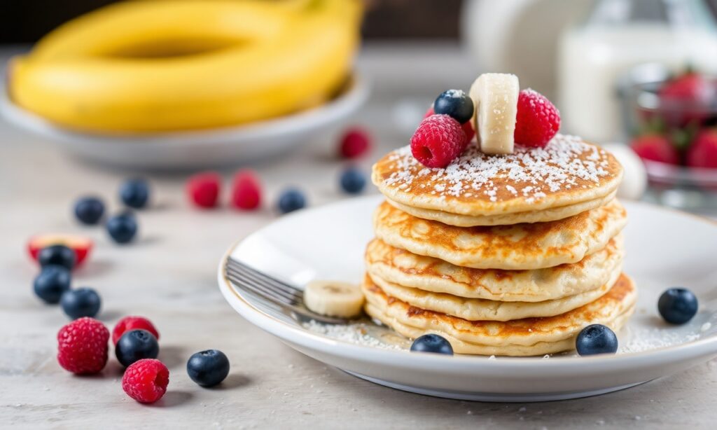Fluffy blender banana pancakes, simple 3-ingredient recipe for bliss.