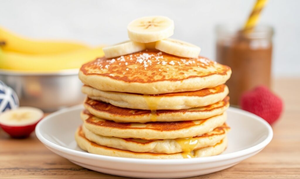 Fluffy blender banana pancakes, simple 3-ingredient recipe for bliss.