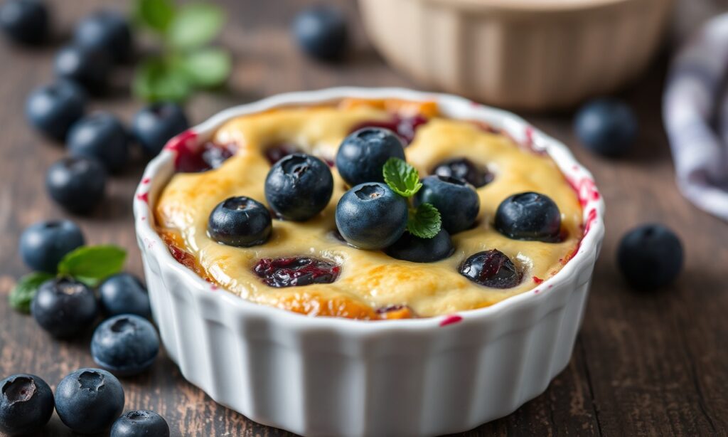 Blueberry Clafoutis: Rustic, elegant French dessert recipe.