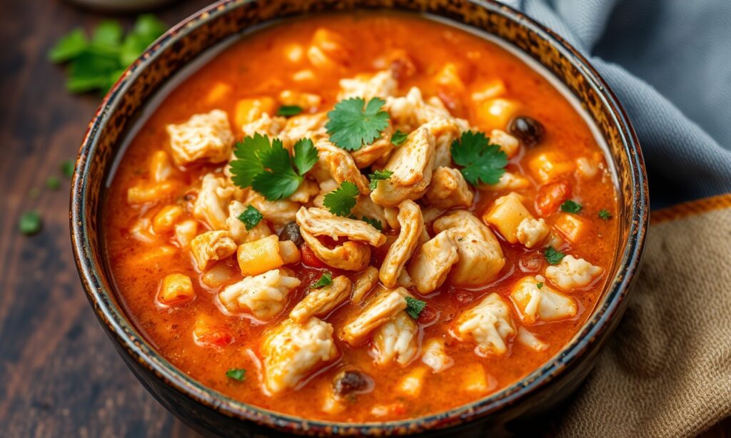 Warm Up with hearty Mexican chicken and rice soup recipe.