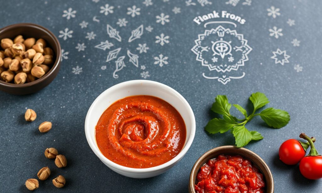 Muhammara Magic: vibrant sweet, spicy roasted red pepper walnut dip.