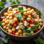 Crafting chickpea tuna salad, a delicious plant-powered delight.
