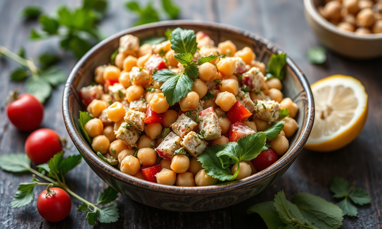 Crafting chickpea tuna salad, a delicious plant-powered delight.