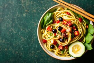 Fresh flavor Asian zucchini noodle salad, vibrant and healthy.