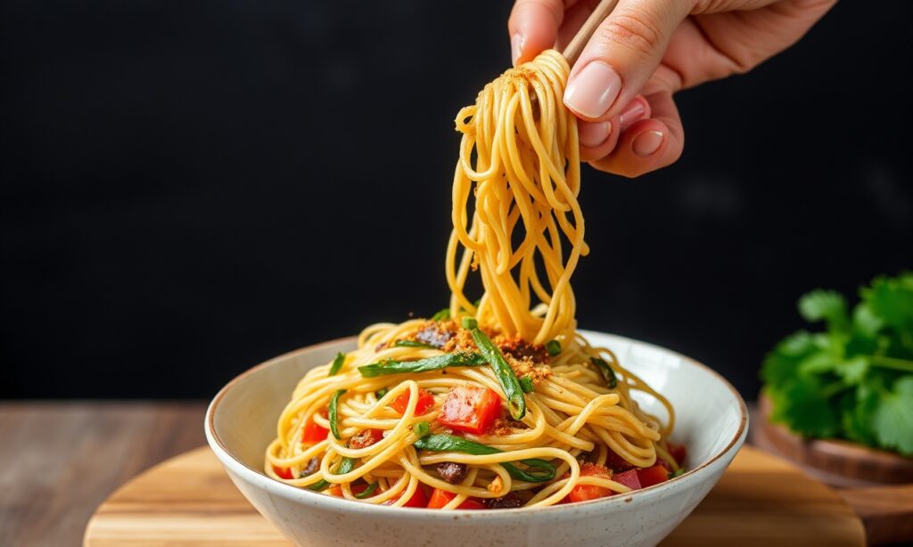 Fresh flavor Asian zucchini noodle salad recipe.