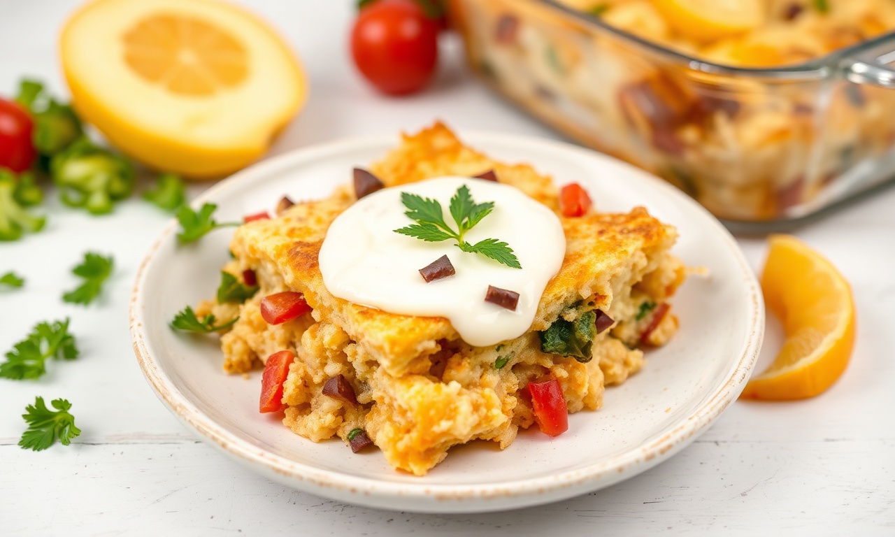 Wholesome Keto breakfast casserole with cauliflower. Delicious and healthy.