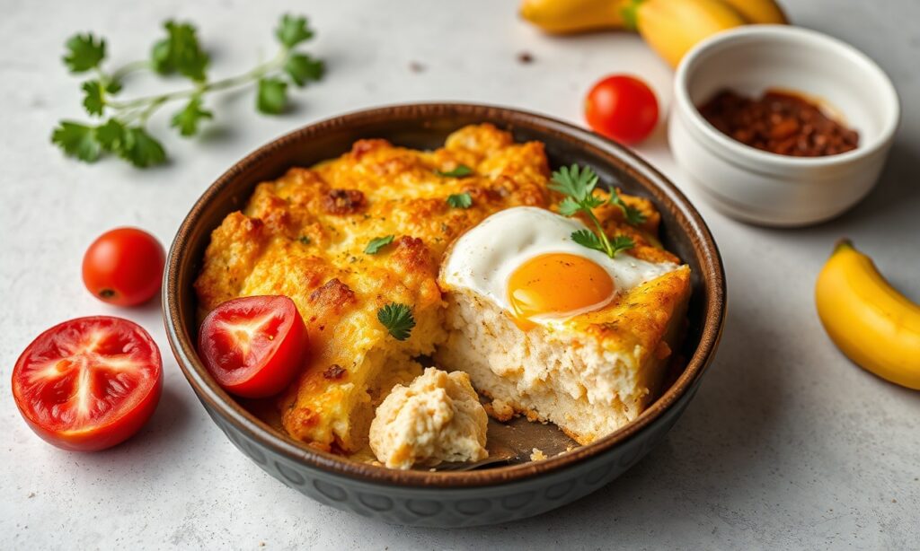 Wholesome keto casserole with cauliflower, a healthy breakfast art.