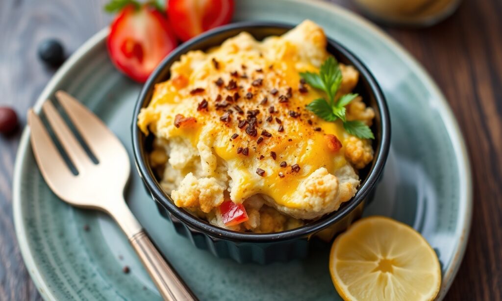 Wholesome Keto breakfast casserole with cauliflower, vibrant and nourishing.