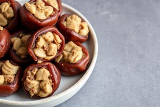 Peanut butter cookie dough date bites: healthy, sweet treat.