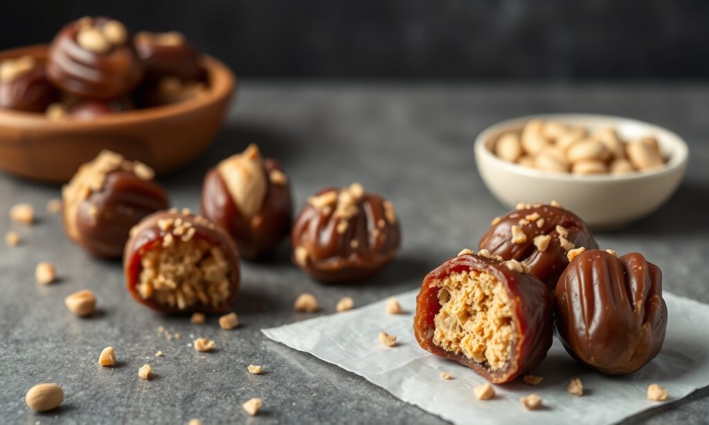 Peanut butter cookie dough date bites, a healthy sweet treat.
