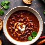 Bold zest of spicy black bean soup, fiery comfort.
