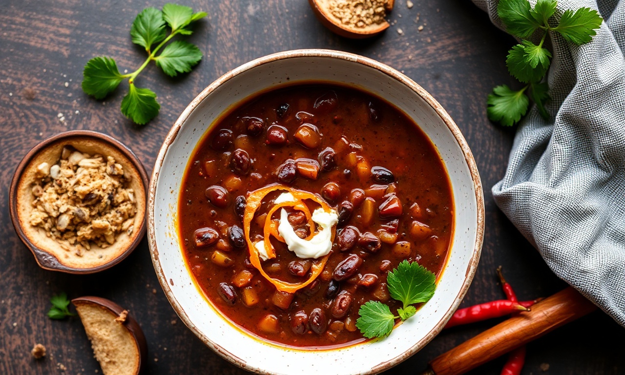 Bold zest of spicy black bean soup, fiery comfort.