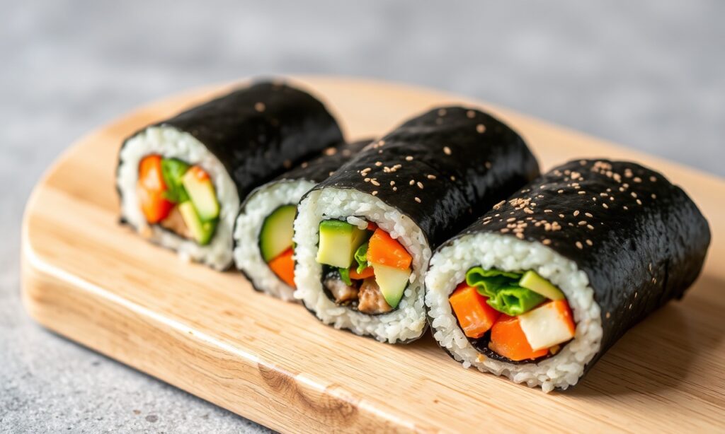 Crafting flavorful vegetarian sushi rolls for fresh, healthy meals.