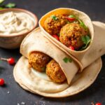 Irresistibly flavorful falafel wrap with creamy hummus lunch.