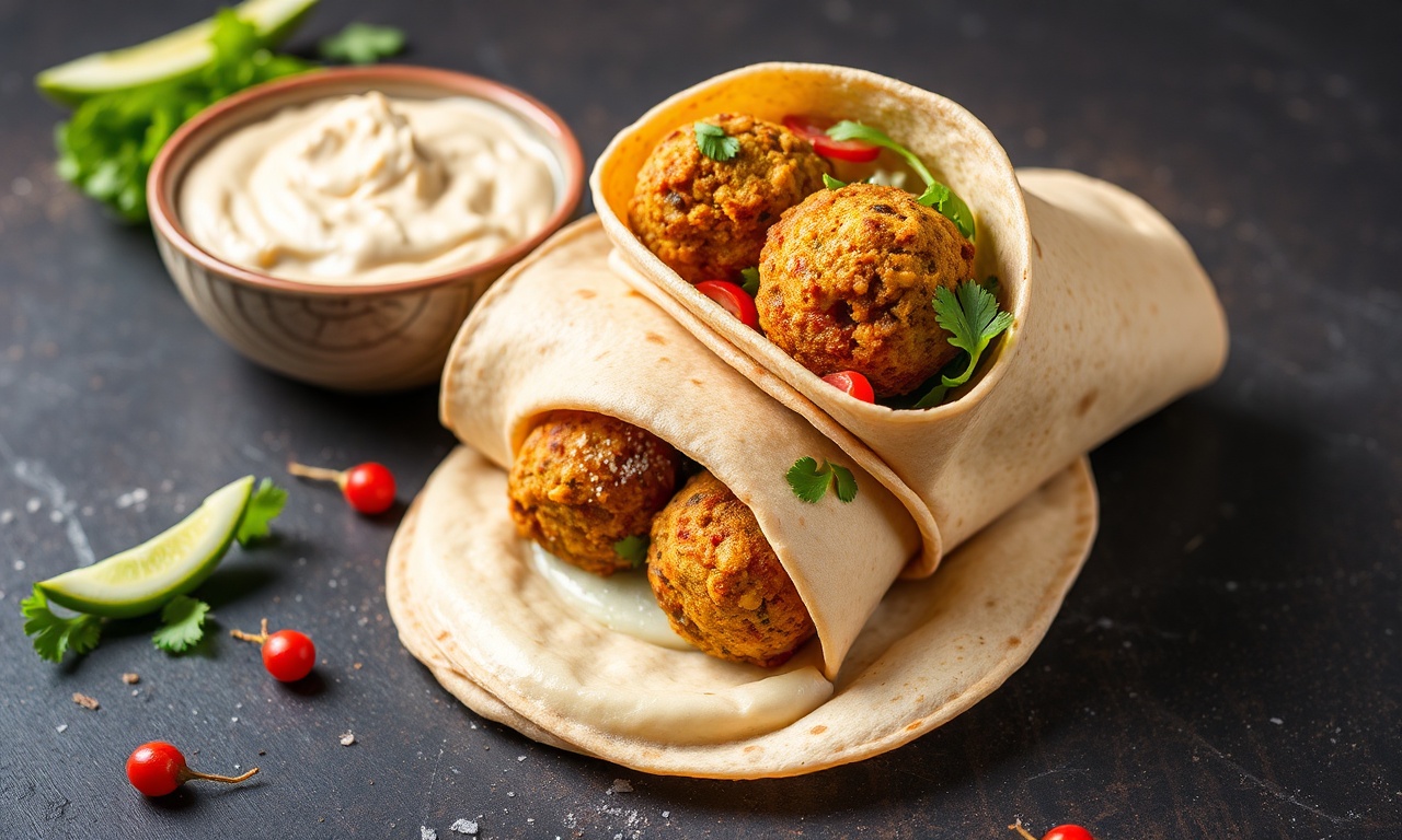 Irresistibly flavorful falafel wrap with creamy hummus lunch.